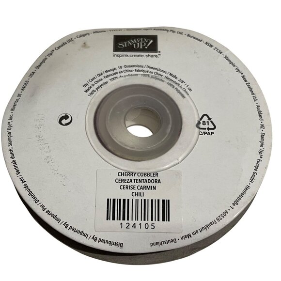 Stampin Up! Cherry Cobbler Quilted Satin Ribbon 3/8" Wide 10 Yards - Picture 3 of 4